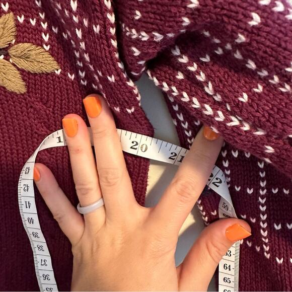 Vintage Izod Club Maroon Floral Embroidered Cotton Sweater Large - Picture 7 of 13